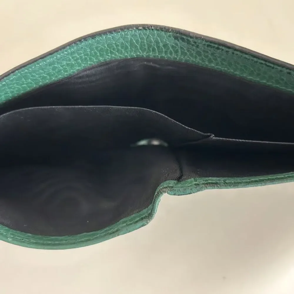 Gucci Interlocking G Bifold Wallet Mens Black Green Leather GG Logo 610464